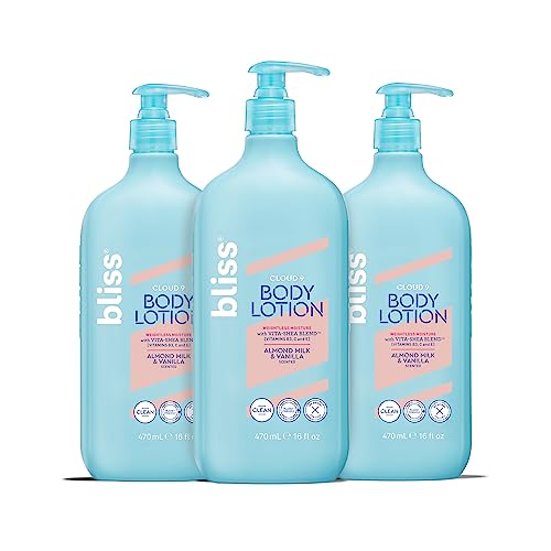 Bliss Cloud 9 Body Lotion for Dry Skin - Almond Milk & Vanilla Scent - Formulated with Vitamins B3, C and E and Shea butter - Deeply Hydrating for Supremely Soft Skin-16 floz. (Pack of 3)