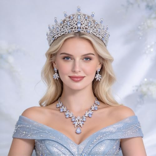 kanivele Women Tiaras and Crowns With Necklace Sets Jewelry Opal Blue by kanivele - Used condition - Image 3