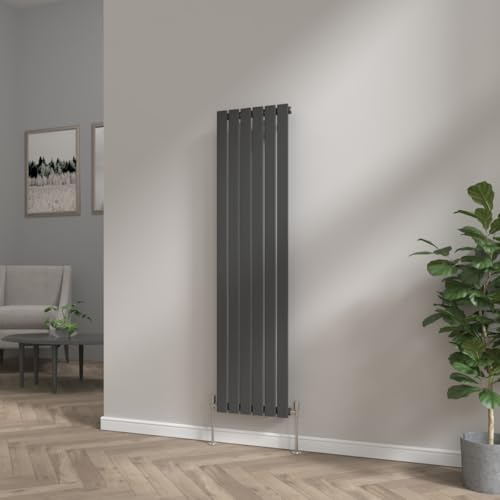 NRG 1600x408 Vertical Column Designer Radiator Black Single Flat Panel