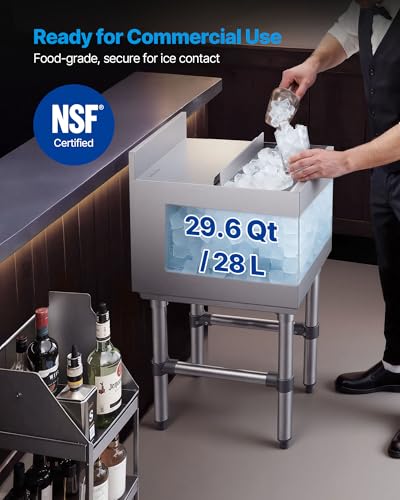Image of VEVOR Commercial Ice Bin,19 Inch Stainless Steel Ice Chest with Sliding Lid and Bottle Holders, Cooler Cart Cocktail Unit for Bar Restaurant Pub, NSF Certified