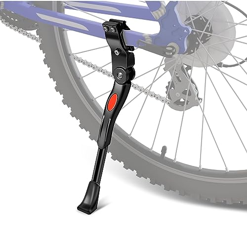 Flexzion Bike Kickstand Bicycle Road Mountain Cycling Rear Mount Side Stand Aluminum Adjustable Alloy Replacement Kickstand for Mountain Bike Fits for 22-26 inch Tires in Black