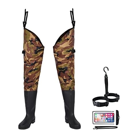 Fishing Hip Waders for Men Women with Boots Waterproof Lightweight 2-Ply PVC/Nylon Bootfoot Cleated Hip Boots Wader for Fishing Hunting (Camo, 10) Cover