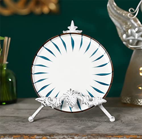 Wenbery 9.5" H Fleur-De-Lis Distressed White Plate Easel Stand,Metal Plate Holder Display Stand, Metal Picture Frame Stand,Metal Book Stand,Home Decor #TOP4