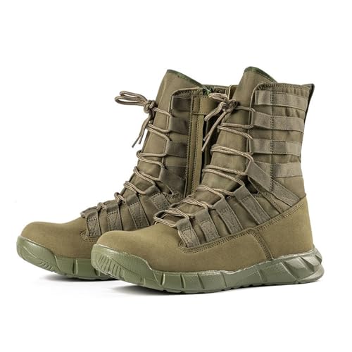 Wygwlg Mens Military Tactical Work Boots, Men Fashion High Top Side Zip Outdoor Non Slip Tactical Boots, Comfortable Stylish Lace up Casual Boot, for Camping, Hiking, Work Combat