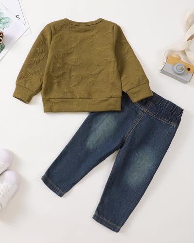 Image of NZRVAWS Toddler Baby Boy Clothes Pullover Sweater Ripped Jean Sweatsuit Little Boy Outfit Fall Winter Clothing Set 6M-7T
