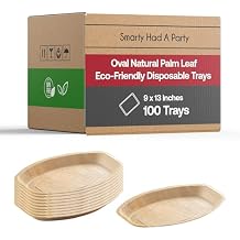 Smarty Had A Party Palm Leaf, Eco Friendly, Disposable Dinner Plates, 100% Biodegradable & Compostable Dishes in Bulk for Rustic Theme Party & More 9" x 13" Trays 100 Trays