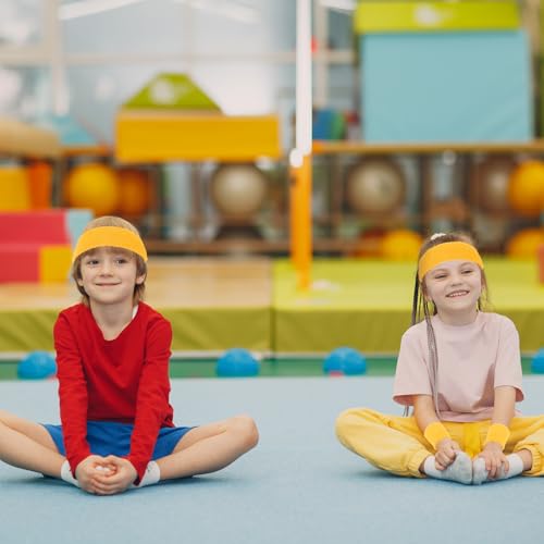 Image of Bememo 36 Pcs Neon Sweatbands Set for Kids 12 Headbands 24 Wristbands Bulk Sports Sweat Bands Athletic for Children Basketball Tennis Running Gym Student Gifts Glow Party