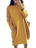  ORANDESIGNE Automne Hiver Femme Pull Robe Col Rond Manche Longue Sweater Mini Robe Pullover Blouse Elegant Tunique avec Poche Jaune 38