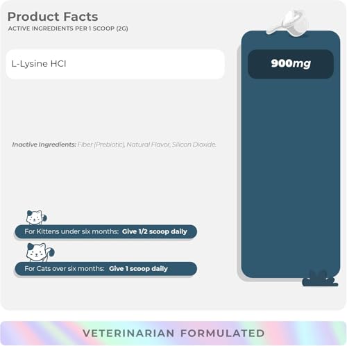 L-Lysine for Cats 900mg - Immune, Eye & Respiratory Support Powder | 900mg/scoop L-Lysine supports immune, eye & respiratory health. For cats with sneezing, runny nose, cold & herpes symptoms. - Image 4