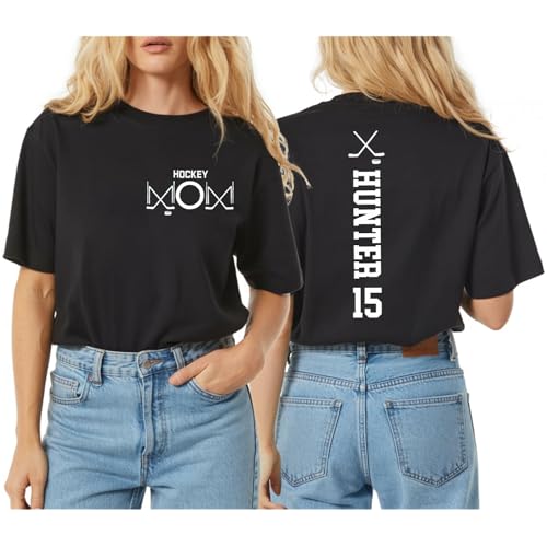 Love Signal Personalized Hockey Mom Shirt - Custom Hockeys Number Shirts for Women, Sports Mom Gifts, Hockey Tshirt with Kid's Name, Baseball Player Shirt Sports, Hockeys Lover Gift