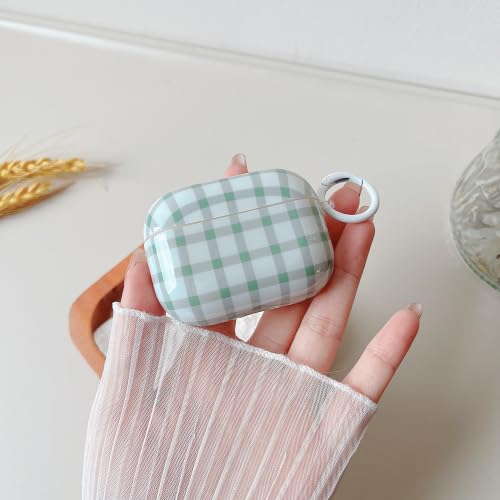 Image of MINSCOSE for AirPods Pro 2nd /1st Generation Clear Case,Cute Plaid Retro Aesthetic Design with Girly Keychain Lock,Soft TPU Protective Shockproof Case with Cleaner Kit for Airpods Pro /Pro 2-Green