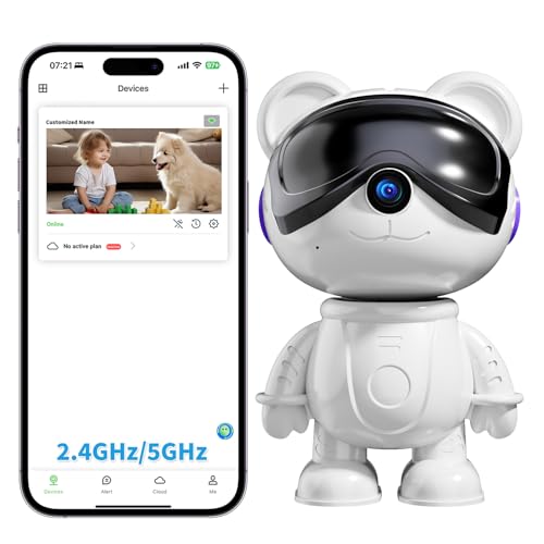 Dzcctvipc-Cute Bear-2K Wireless-Smart Robot-Home Security - Camera,Nanny & Pet Motion Monitor,Baby Cry Detection Alarm,Privacy Mode,5G Dual-Band,PanTilt,Full HD Night Vision,24/7 Recording,2-Way Audio