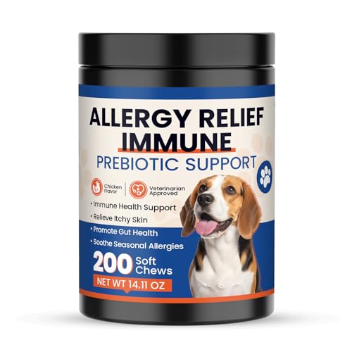 Pizcxlvy Dog Allergy Relief Chews 200 Count, Skin & Coat Supplement with Colostrum Probiotics and Omega 3, Immune Support for Seasonal Allergies, Itchy Skin and Paw Care for Dogs