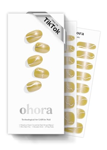 ohora Semi Cured Gel Nail Strips (N Mustard Ray) - Works with Any Nail Lamps, Salon-Quality, Long Lasting, Easy to Apply &amp; Remove