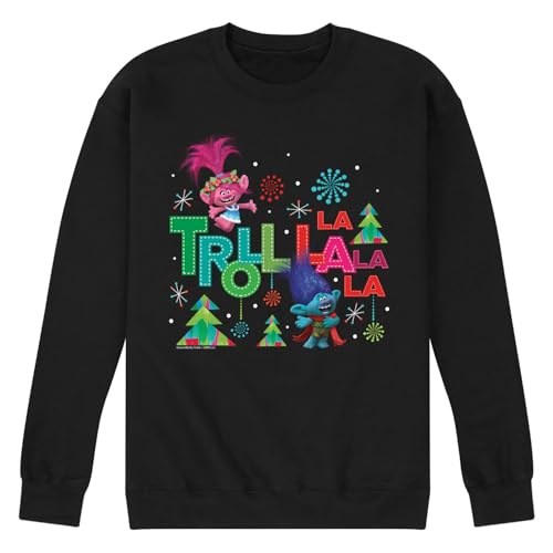 HYBRID APPAREL Trolls Movie - Christmas - Troll La La La La - Poppy & Branch - Men's Crew Neck Fleece Pullover