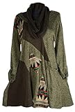  Damen Lagenlook Pullover mit Schal Longshirt Shirt Strick Tunika Kleid Strickkleid 42 44 46 48 50 52 54 56 L XL XXL 3XL 4 XL 5XL Khaki Freizeit Patchwork Winter Übergang Übergröße (50)