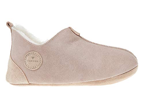 Vanuba Oxford Lammfell Hausschuhe Damen Schuhe - Badelatschen Damen Hausschuhe - Leder Wolle Pantoffeln Damen - Bequeme Schuhe Damen Lammfell-Hausschuhe - 39 EU Beige/White Cover