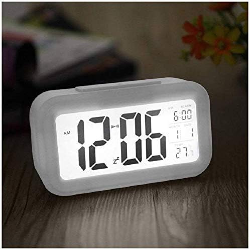 HENSE Creative Smart Nightlight Alarm Clock Bedside Desk Table Electronic Clock Battery Operated Mute Luminous Alarm Clock with Adjustable Light for Kids Students HA35 (Silver)