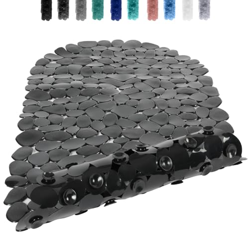 AMFUN Alfombrillas de Bañera Antideslizantes, Negro Alfombrilla Ducha Antideslizante, 65X35cm Alfombrilla Bañera Antideslizante con Ventosas, Lavable a Máquina, Resistente al Moho
