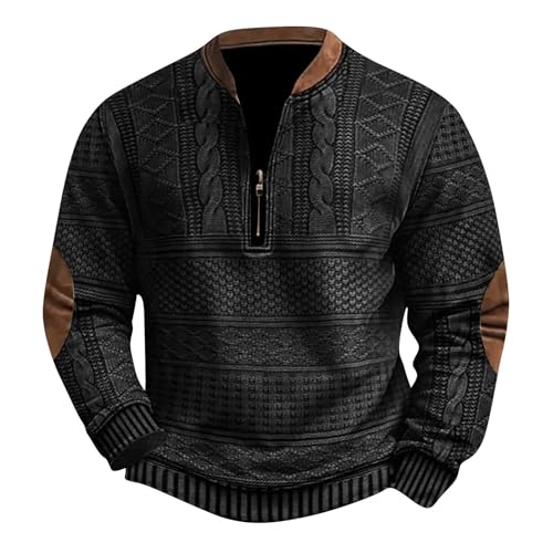 Half Zip Pullover Men Vintage Comfy Knit Print Graphic Sweatshirts Casual Outdoor Fall Long Sleeve Stand Collar Top - Main Image