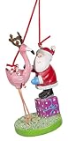 Cape Shore Christmas Ornament- Santa Standing On A Present Next to Flamingo