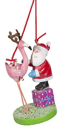 Cape Shore Christmas Ornament- Santa Standing On A Present Next To Flamingo #TOP13
