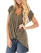 Blooming Jelly Women's Short Sleeve Plunge Deep V Neck Shirt Pleated HI Low Top Knotted T Shirt