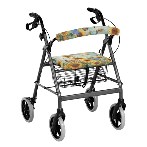 Image of Universal Rollator Walker Seat and Backrest Covers Sunflower Butterfly Accessories for Rollator Walkers Adjustable Walkers Seat Covers for Ladies