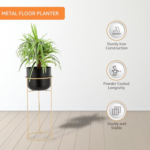 Image of amazon basics Metal Floor Planters with Stands (Set of 2) | for Living Room and Bedroom Decor (Black)