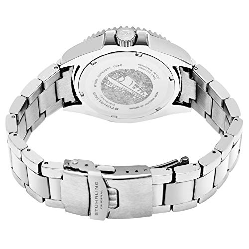 Stuhrling Original Men's Watches Dive Watch Black Dial 42MM Silver Stainless Steel Bracelet Water Resistant to 330 FT