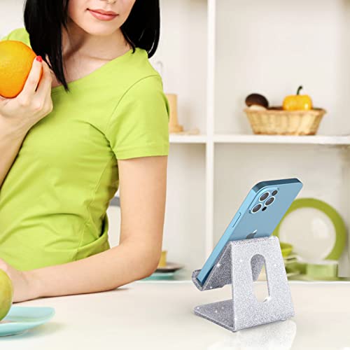 Image of Crpich Acrylic Cell Phone Stand, Portable Phone Holder, Phone Stand for Desk, Compatible with Phone16 15 14 13 12 Pro Max Mini 11 Xr Plus SE, Switch, Android Smartphone, Pad, Tablet, Glitter Silver