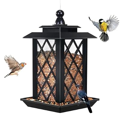 Byvivace Large Bird Feeders, Hanging Bird Feeders for Outdoors, 3.2lb Capacity Lantern Wild Bird Feeders for Outside Hanging, Black