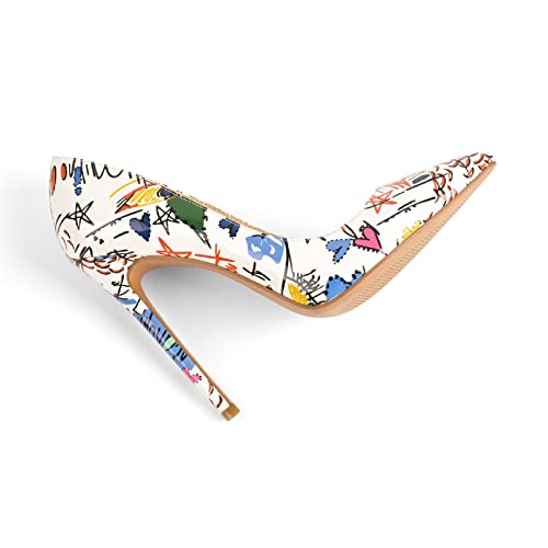 Image of Richealnana Women's Sexy Party High Heels Pointed Toe Slip On Stiletto Pumps Graffiti Size13