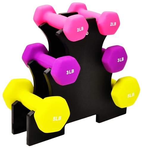 OLIXIS Neoprene Dumbbell Set with Rack, 20LB Set (2/3/5LB Pairs)