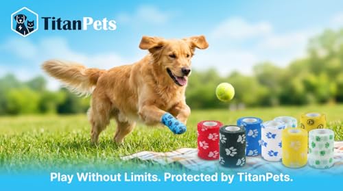 Image of Dog Bandage Cohesive Wrap for Paw & Leg | 7.5cm x 4.5m - Pack of 4 | Easy Tear, Fur Safe | Self Adhesive Elastic Vet Tape for Walking Protection, Wound Care & Licking Prevention Bandage Roll