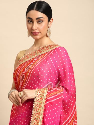 Image of Pandadi Saree Women's Elegance Chiffon Bandhani Saree with Heavy Lehenga Design