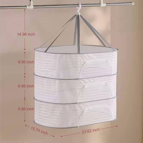 Image of 3 Layer Hanging Herb Drying Rack with Foldable Mesh Design | Fine Breathable Mesh, Zipper Closure, 360 Hanging Hook, Fast Air Circulation, Space-Saving Storage