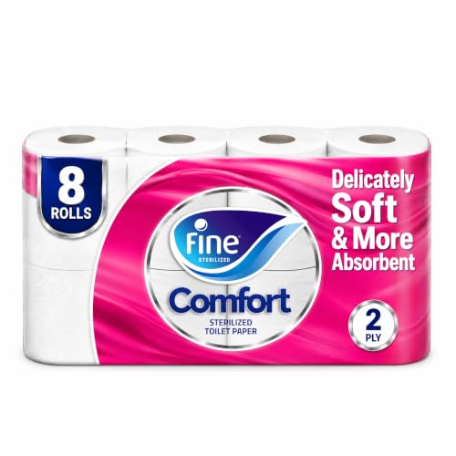 Fine Comfort Toilet Tissues Paper 8 Rolls 180 sheets x 2 Ply
