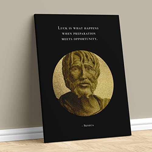 MAXFOUNDRY Seneca Black and Gold Canvas, Roman Stoic Philosopher, Seneca Quote, Stoic Poster, Stoicism Wall Art, Memento Mori Stoic, Philosophy Gift 11x14 in | 27x35 cm