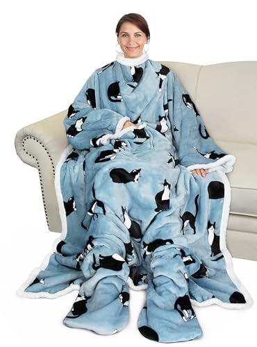 Catalonia Sherpa Wearable Blanket with Sleeves & Foot Pockets for
