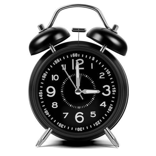 OSDUE Reloj Despertador Analógico Silencioso Sin Tictac, Reloj Despertador de Sueño Profundo, 16 * 12cm Retro Doble Campana con luz Nocturna y Fluorescente, para Adultos Que Duermen Pesadamente