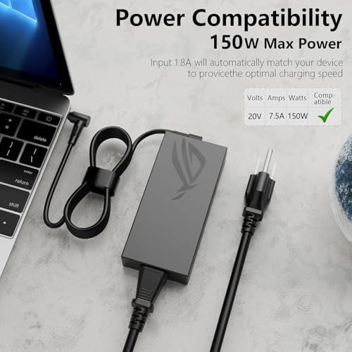 Image of Replacement 150W Gaming Laptop Charger for Asus TUF FX505DU FX505DT FX505GT FX505DD FX705GT FX705DD FX705DT FX705DU Rog Strix GL531GT GL731GT FA506 Ac Adapter ADP-150CH B A18-150P1A