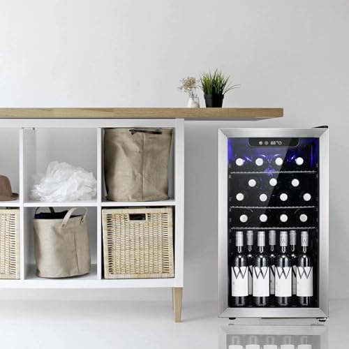 Image of Antarctic Star 26 Bottle Wine Cooler /Drink Beverage Refigerator Small Wine Cellar for Soda Beer Counter Top Bar Wine Freestanding Clear Glass Door for Home Office or Bar 3.1cu.ft, Silver
