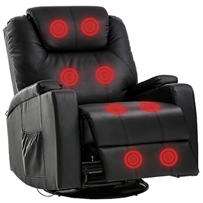 Massage Recliner Chair Rocking Swivel Chair with Heated Massage Ergonomic Lounge 360 Degree Swivel Single Sofa Seat and Two Hidden Cup Holders by BestMassage