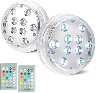 BIGMONAT Shower Lights Waterproof,Submersible Led Pool Lights Under Water with Remote Through Walls 80FT,12Colors Changing AA Battery Poud Lights with Suction Cup&Adhesive for Tub Vases,2Pack