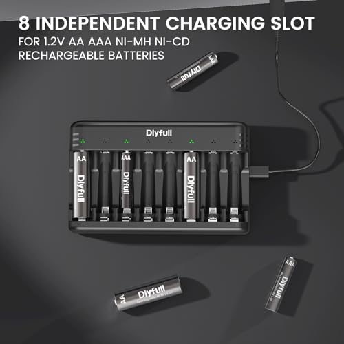Dlyfull 8 Bay AA AAA Battery Charger with USB-C High-Speed Charging, Independent Slot for 1.2V Ni-MH Ni-CD Rechargeable Batteries, Cable Included — view 3