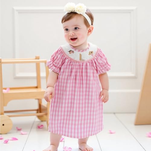 Toddler Girl Country Western Dress Short Sleeve Cowgirl Boots Hats Gingham Smocked Dress Little Kids Summer Princess Dress2