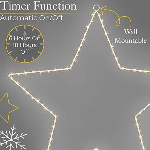 CHRISTOW Christmas Star Window Light, Battery Operated with Timer, 60cm Warm White Micro LED Star Decoration, Indoor Mantelpiece Door Wall Light