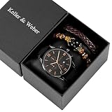 WMDSYGD Orologi da Uomo Set Auto Calendario del Calendario Branzone Chakras Braccialetto in Pelle Guarnizione Orologio da Uomo Regali di Compleanno