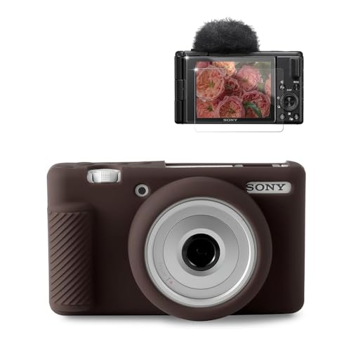 Frevyve Case for Sony ZV-1F, ZV-1 II Vlog Camera Accessories, ZV1F Soft Silicone Protective Case, Slim Fit Sleeve with ZV 1F / ZV-1 II Screen Protector, Lightweight, Anti-Scratch (Brown)
